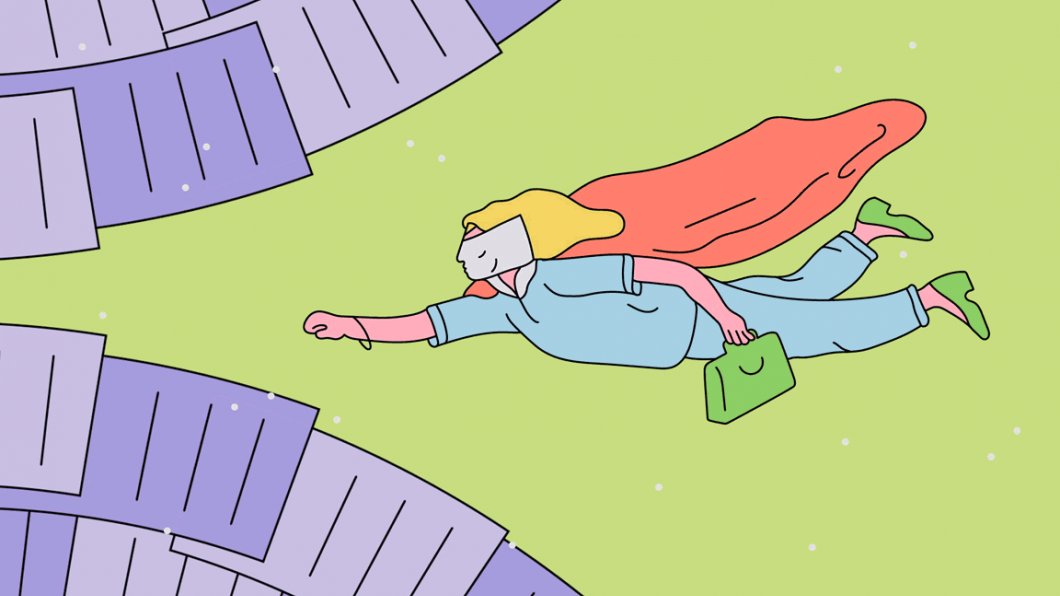 een illustratie van een zorgmedewerker met een cape