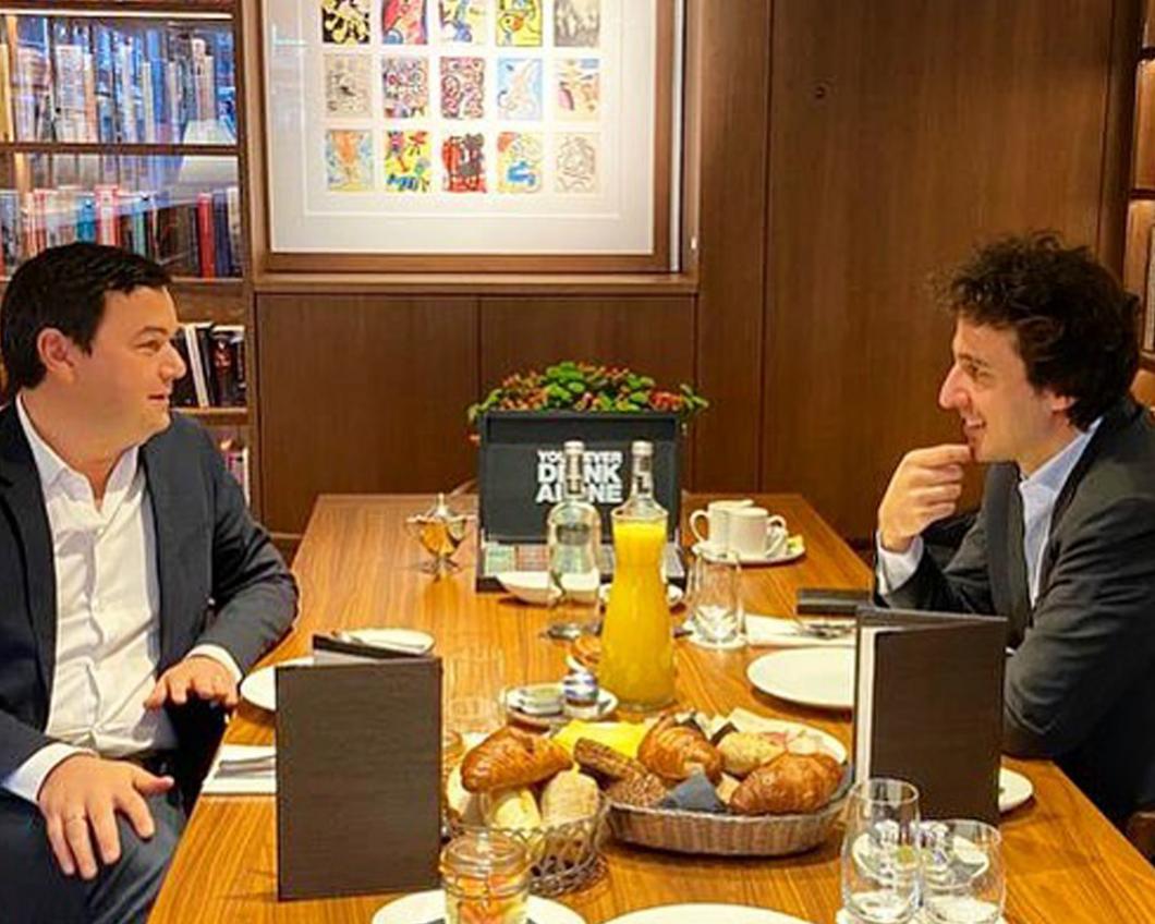 Jesse Klaver en Thomas Piketty bij een gezamenlijke lunch
